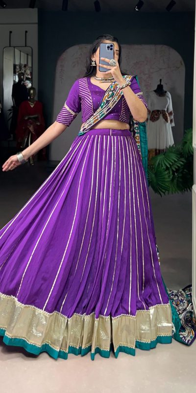 LNB 1658 Purple Pure Chanderi with Zari Work & Gotta Patti Work Lehenga Choli . Introductory Price ₹3199. Delivery 4-6 Working Days. Shop now. | Lehenga, Bollywood Lehenga, Creative Lehenga, Designer Lehenga, Embroidered Lehenga, Party Wear Lehenga