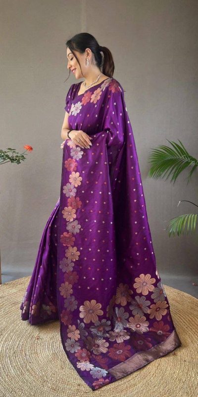 KP 6003 Purple Soft Lichi Silk Cloth Lace Work & Lace Border Saree in Best Price ₹1399. Delivery 4-6 Working Days. Shop now. | Designer Sarees, Embroidered Sarees, Sarees, Bollywood Sarees, Creative Sarees, Ethnic Saree, Modern Digital sarees, Party Wear Sarees
