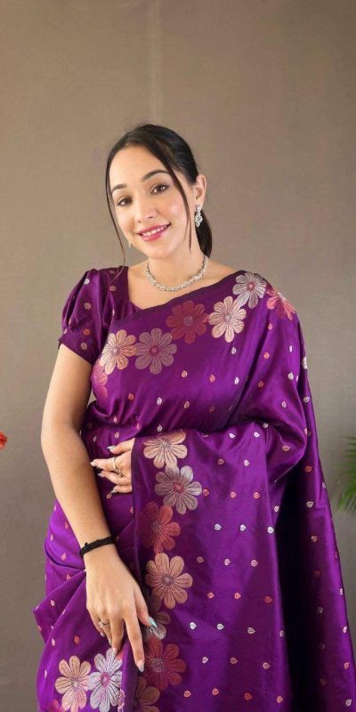 KP 6003 Purple Soft Lichi Silk Cloth Lace Work & Lace Border Saree in Best Price ₹1399. Delivery 4-6 Working Days. Shop now. | Designer Sarees, Embroidered Sarees, Sarees, Bollywood Sarees, Creative Sarees, Ethnic Saree, Modern Digital sarees, Party Wear Sarees