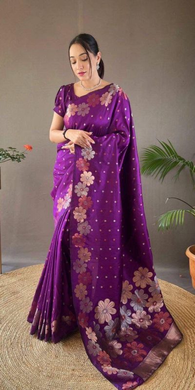 KP 6003 Purple Soft Lichi Silk Cloth Lace Work & Lace Border Saree in Best Price ₹1399. Delivery 4-6 Working Days. Shop now. | Designer Sarees, Embroidered Sarees, Sarees, Bollywood Sarees, Creative Sarees, Ethnic Saree, Modern Digital sarees, Party Wear Sarees
