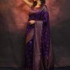 Purple Soft Lichi Silk Lace Border Lace Work Saree