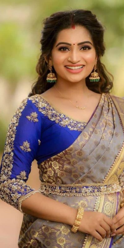 Purple Soft Lichi Silk Work Saree