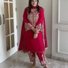 Red Chinnon Silk With Sequence Salwar Suit