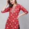 Red Cotton Printed Kurti