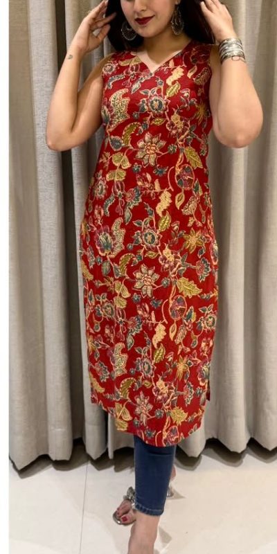 Red Cotton Printed Kurti