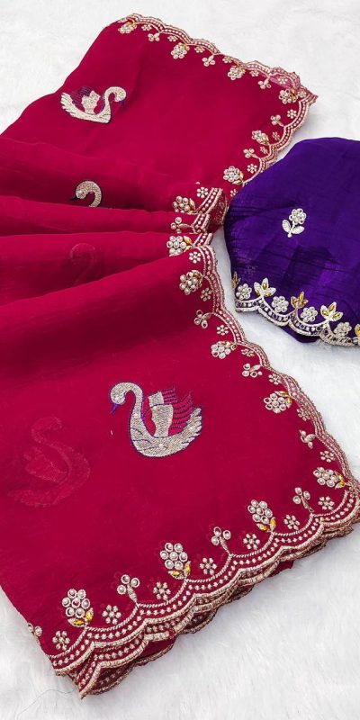 BT 1284 Red Crunchy Chiffon Saree Perfect for Wedding, Party, Ethnic Day, Ganesh Chaturthi, Sangeet . Best Price ₹1799. Delivery 4-6 Working Days | Designer Sarees, Embroidered Sarees, Sarees, Bollywood Sarees, Creative Sarees, Ethnic Saree, Modern Digital sarees, Party Wear Sarees