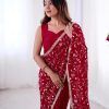 SRK 5296 Red Crunchy Silk Lace Work & Embroidery Work Saree in . Special Price ₹1799. Delivery 4-6 Working Days. Shop now. | Designer Sarees, Embroidered Sarees, Sarees, Bollywood Sarees, Creative Sarees, Ethnic Saree, Modern Digital sarees, Party Wear Sarees