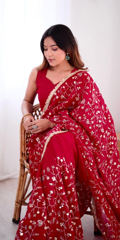 SRK 5296 Red Crunchy Silk Lace Work & Embroidery Work Saree in . Special Price ₹1799. Delivery 4-6 Working Days. Shop now. | Designer Sarees, Embroidered Sarees, Sarees, Bollywood Sarees, Creative Sarees, Ethnic Saree, Modern Digital sarees, Party Wear Sarees