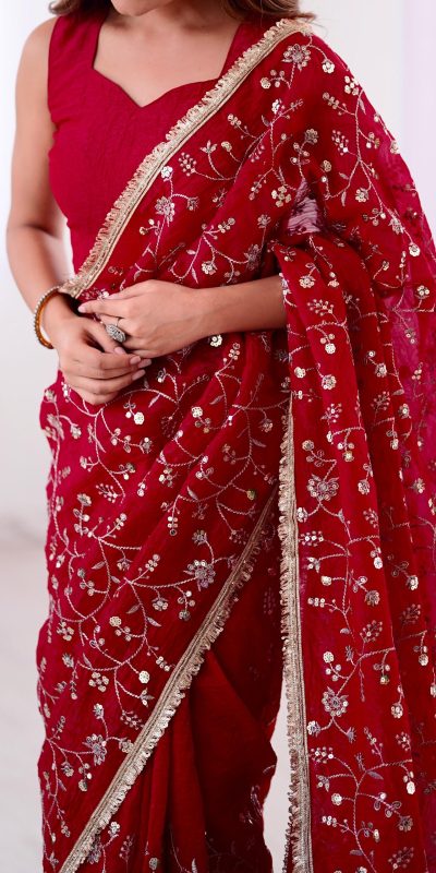 SRK 5296 Red Crunchy Silk Lace Work & Embroidery Work Saree in . Special Price ₹1799. Delivery 4-6 Working Days. Shop now. | Designer Sarees, Embroidered Sarees, Sarees, Bollywood Sarees, Creative Sarees, Ethnic Saree, Modern Digital sarees, Party Wear Sarees