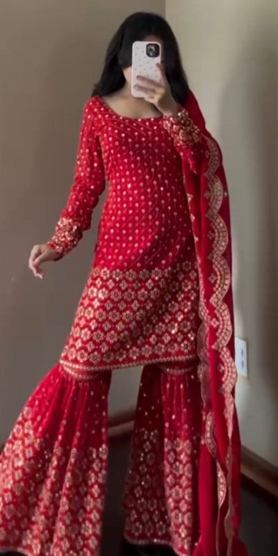 Red Faux Georgette Salwar suit