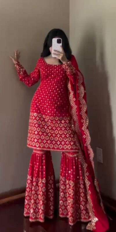 RTC 5921 Red Faux Georgette Salwarv suit with Lace Work. Wedding, Party, Festive, Events Grab it for ₹2549. Delivery 4-6 Working Days. Shop now. | Casual Suits, Jump Suits, Tops & Bottoms, Track Suits, Salwar suit, Creative suits, Designer Suits, Palazzo Suits, Party Wear Suits, Patiala Suits, Straight Suits, Trendy Wear
