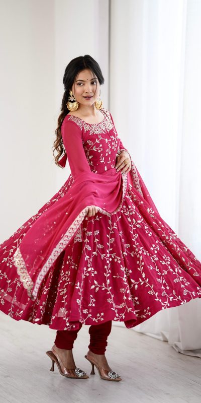 SRK 5299 Pink Faux Georgette With Sequence Work Perfect for Wedding, Party, Lohri, Temple Visit, Ganesh Chaturthi Festive, Events, 4-6 Working Days At 2149 | Gowns, Bollywood Gowns, Creative Gowns, Designer Gowns, Embroidered Gowns, Party Wear Gowns
