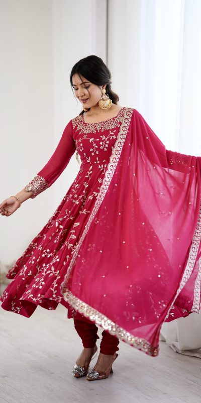 SRK 5299 Pink Faux Georgette With Sequence Work Perfect for Wedding, Party, Lohri, Temple Visit, Ganesh Chaturthi Festive, Events, 4-6 Working Days At 2149 | Gowns, Bollywood Gowns, Creative Gowns, Designer Gowns, Embroidered Gowns, Party Wear Gowns