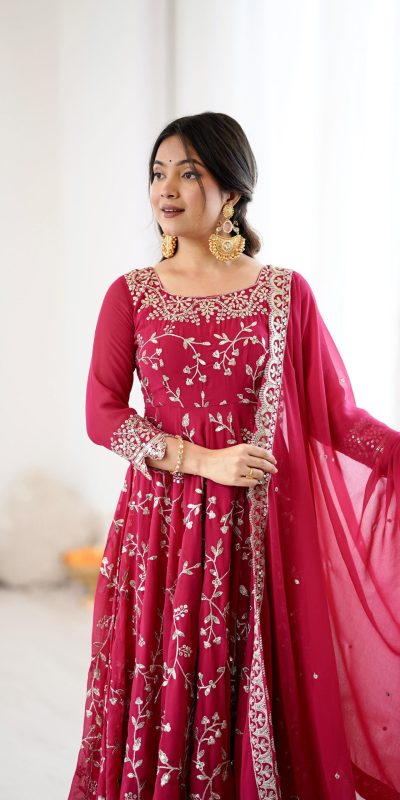 SRK 5299 Pink Faux Georgette With Sequence Work Perfect for Wedding, Party, Lohri, Temple Visit, Ganesh Chaturthi Festive, Events, 4-6 Working Days At 2149 | Gowns, Bollywood Gowns, Creative Gowns, Designer Gowns, Embroidered Gowns, Party Wear Gowns