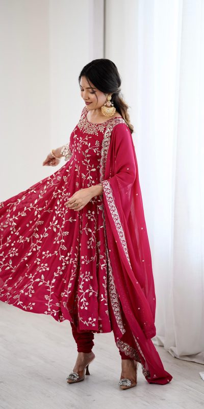 SRK 5299 Pink Faux Georgette With Sequence Work Perfect for Wedding, Party, Lohri, Temple Visit, Ganesh Chaturthi Festive, Events, 4-6 Working Days At 2149 | Gowns, Bollywood Gowns, Creative Gowns, Designer Gowns, Embroidered Gowns, Party Wear Gowns