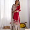 SR 1676 Red Red Heavy Faux Georgette With Heavy Embroidery Perfect for Wedding, Party, Ethnic Day, Reception, Diwali 4-6 Working Days At 2049/- Only | Casual Suits, Jump Suits, Salwar suit, Creative suits, Designer Suits, Palazzo Suits, Party Wear Suits, Patiala Suits, Straight Suits