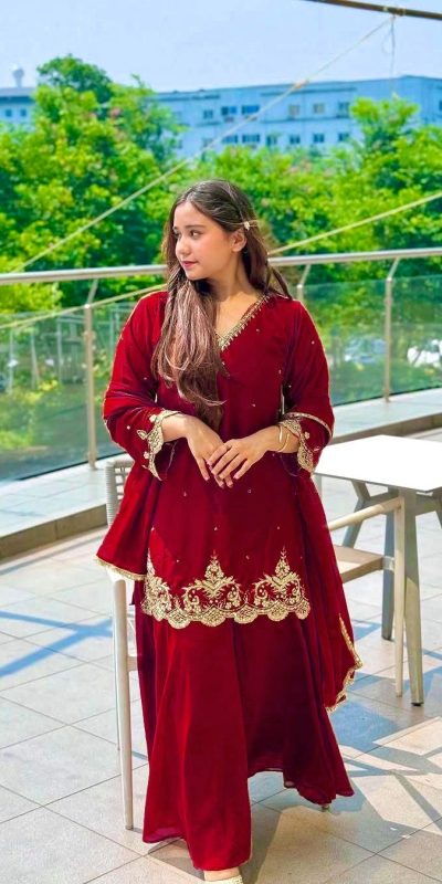 Red Georgette Sequence Moti Work Salwar Suit