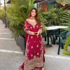 Red Georgette Silk Embroidery Slawar Suit