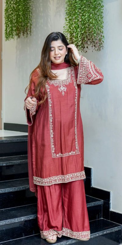 ZSR 3138 Red German Chiffon With Embroidery Work with Full Sleeve Salwar Suit Wedding, Party, Festive, Events,Now at just ₹1949. Delivery 4-6 Worki | Casual Suits, Jump Suits, Salwar suit, Creative suits, Designer Suits, Palazzo Suits, Party Wear Suits, Patiala Suits, Straight Suits