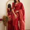 KP 5088 Red Soft Lichi Silk Cloth Saree With Lace Border & Lace Work. Best Price ₹1349. Delivery 4-6 Working Days. Shop now. | Designer Sarees, Embroidered Sarees, Sarees, Bollywood Sarees, Creative Sarees, Ethnic Saree, Modern Digital sarees, Party Wear Sarees