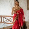 Red Soft Lilan Slab Weaving Work Saree