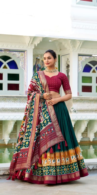 LNB 1219 Red Tasar Silk With Gotta Patti Work & Kalamkari Print Lehenga Choli . Best Price ₹2449. Delivery 4-6 Working Days. Shop now. | Lehenga, Bollywood Lehenga, Creative Lehenga, Designer Lehenga, Embroidered Lehenga, Party Wear Lehenga