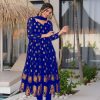 Royal Blue Faux Georgette Embroidery Work Gown