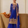 Royal Blue Faux Georgette Lace Work Salwar Suit