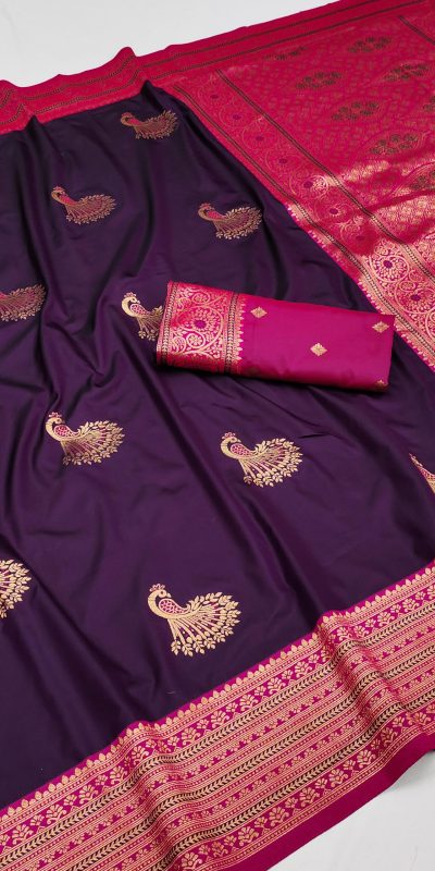 Royal Purple Soft Silk Zari Lace Work Saree