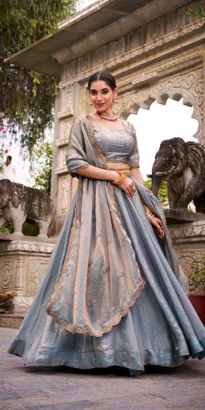 Sky Blue Fendi Sequins Work Lehenga Choli