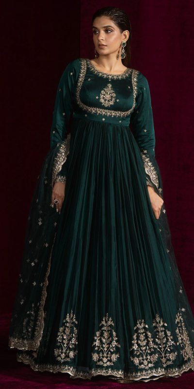 Teal Japan Satin Lace Work Salwar Suit