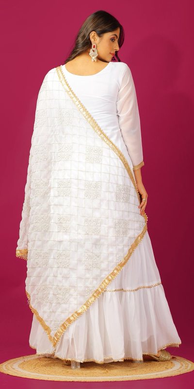SR 1671 White Georgette Salwar Suit Perfect for Wedding, Party, Cultural Events, Temple Visit, Lohri Now at just ₹1799. Delivery 4-6 Working Days. | Casual Suits, Jump Suits, Tops & Bottoms, Track Suits, Salwar suit, Creative suits, Designer Suits, Palazzo Suits, Party Wear Suits, Patiala Suits, Straight Suits, Trendy Wear