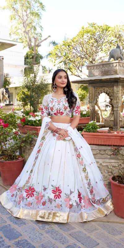 White Georgette Sequins Work Lehenga Choli