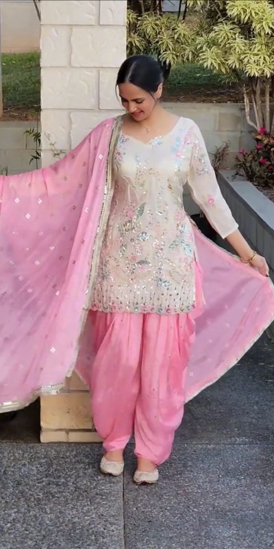 White Vichitra Silk With Embroidery Salwar Suit