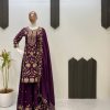 Wine Chinon With Lace Embroidery Work Salwar Suit