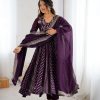 SRK 5293 Wine With Crunchy Silk With Fully Flair with Lace Work & Embroidery Work Anarkali Gown . Introductory Price ₹2149. Delivery 4-6 Worki | Gowns, Bollywood Gowns, Creative Gowns, Designer Gowns, Embroidered Gowns, Party Wear Gowns