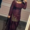 Wine Natural Crep Silk With Hand Work Salwar Suit