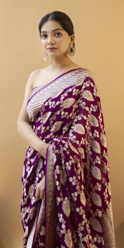 Wine Soft Lichi Silk Jacquard Zahlar Saree
