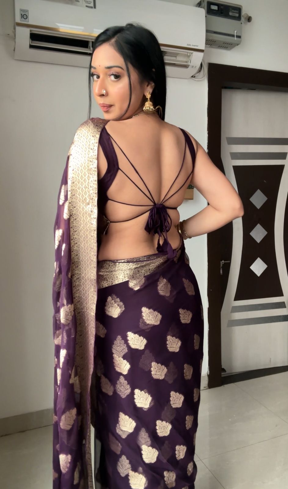 Wine soft lichi Silk Lace Border Saree - Image 3