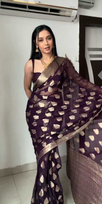 Wine soft lichi Silk Lace Border Saree