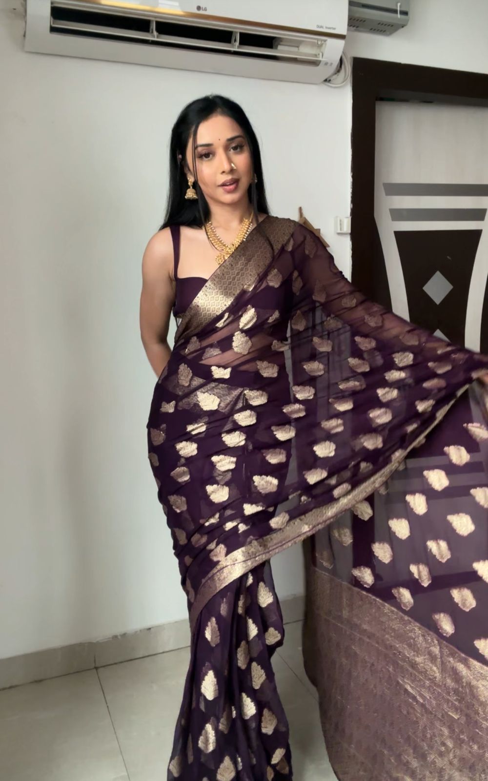 Wine soft lichi Silk Lace Border Saree