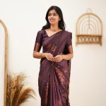 Wine Soft Lichi Silk With Lace Work Saree