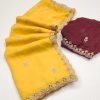 Yellow Crunchy Chiffon Embroidery Work Saree