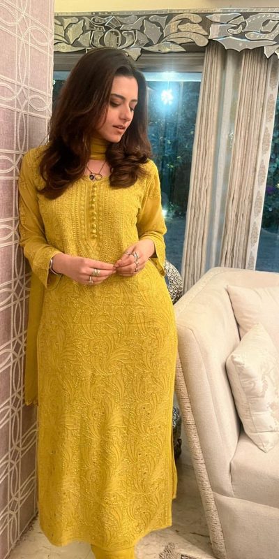 Yellow Georgette Embroidery Slawar Suit