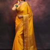 Yellow Soft Lichi Silk Lace Border Saree