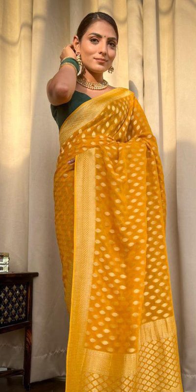 KP 5083 Yellow Soft Lichi Silk Perfect for Wedding, Party, Family Gatherings, Sangeet, Diwali Cloth. Saree. Get it for ₹1399. Delivery 4-6 Working Days. | Designer Sarees, Embroidered Sarees, Sarees, Bollywood Sarees, Creative Sarees, Ethnic Saree, Modern Digital sarees, Party Wear Sarees