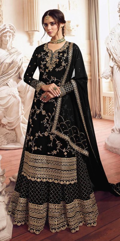 Black Georgette Embroidery Work Salwar Suit