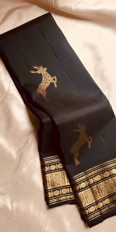 Black Soft Lichi Silk Lace Zari Work Saree