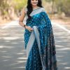 Blue Lichi Silk Border Lace Work Saree