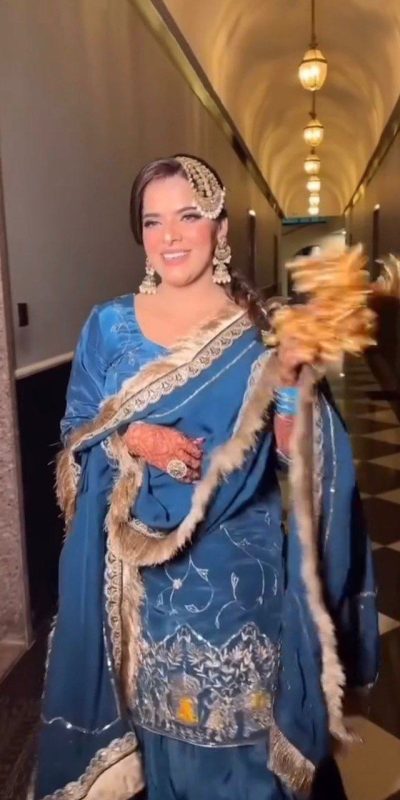 Blue Natural Crep Silk Bead Lace Work Salwar Suit